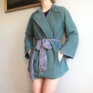 Donna Karen DKNY turquoise trench painter's coat